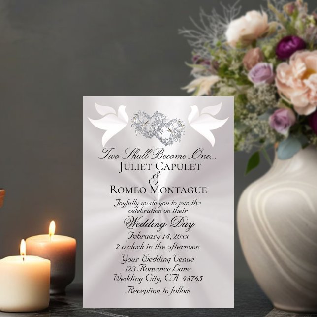 Doves, Hearts, QR Code - Pearl White/Silver Invitation (Creator Uploaded)