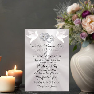 Doves, Hearts, QR Code - White/Silver Invitation