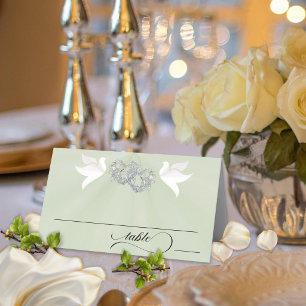 Doves & Hearts - Sage Pearl/Silver Place Card