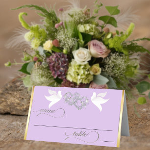 Doves & Hearts - Silver/Lavender Place Card