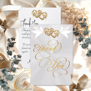 Doves & Hearts - White Pearl/Gold Thank You Card