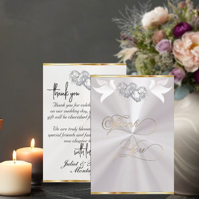 Doves & Hearts - White/Silver Thank You Card (Creator Uploaded)