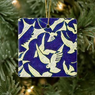 Doves in Flight Ceramic Ornament
