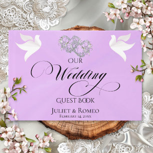Doves & Linked Hearts - Lavender Pearl/Silver Guest Book