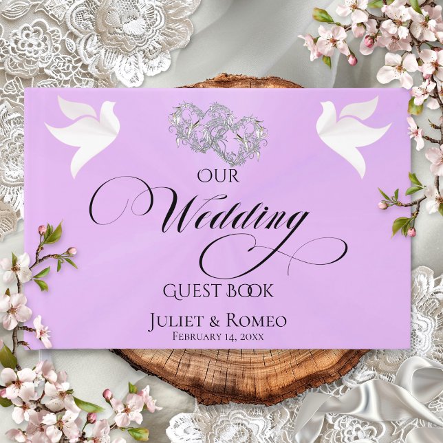Doves & Linked Hearts - Lavender Pearl/Silver Guest Book (Creator Uploaded)