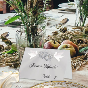 Doves & Linked Hearts Silver/White Place Card