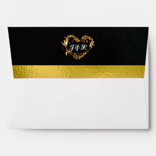 Doves & Monogram - Black/Gold Wedding Envelope