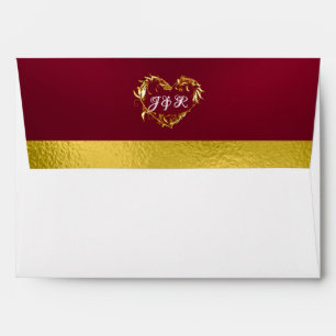 Doves & Monogram - Burgundy/Gold Wedding Envelope