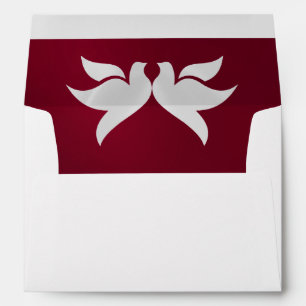 Doves & Monogram - Burgundy/Silver Wedding Envelope
