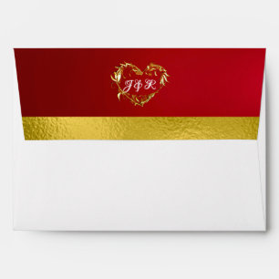 Doves & Monogram - Crimson/Gold Wedding Envelope