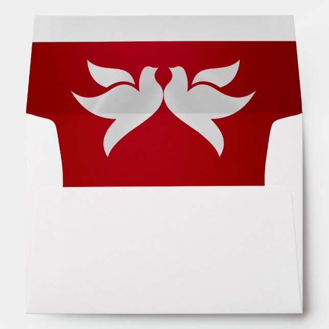 Doves & Monogram - Crimson/Silver Wedding Envelope (Back (Bottom))