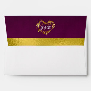Doves & Monogram - Purple/Gold Wedding Envelope