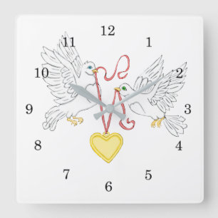 Doves Of Love Square Wall Clock