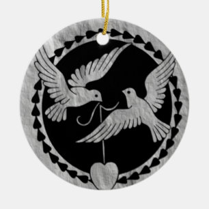 Doves on Brushed Metal Ceramic Tree Decoration