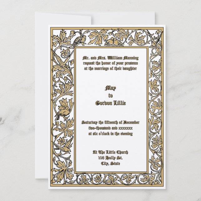 Doves On Floral Vine Foliage Border Invitation (Front)