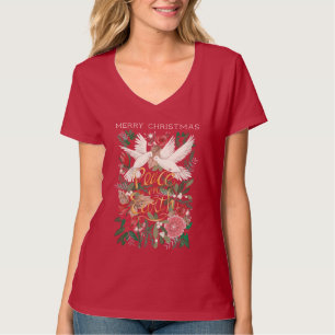 Doves peace on earth floral red T-Shirt