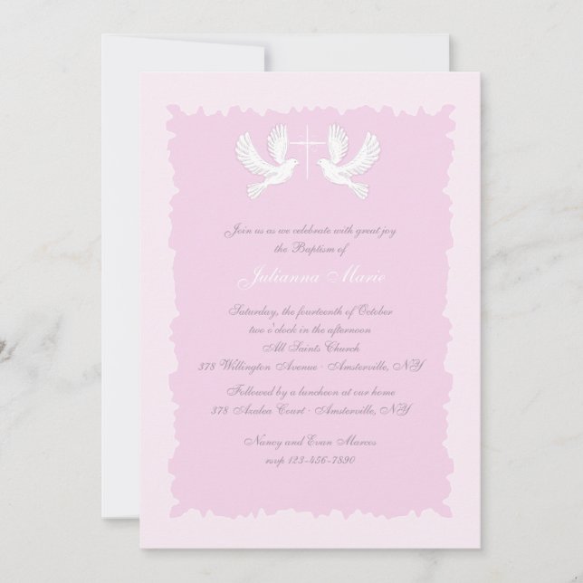 Doves Religious Invitation Pink (Front)