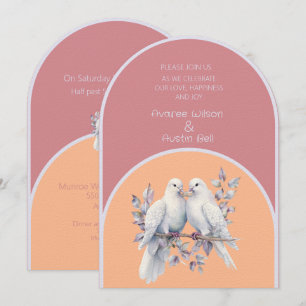 Doves Rings Dusty Pink Peach Fuzz Lavender Arched  Invitation