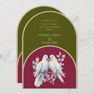 Doves Rings Olive Green Burgundy Yellow Arched Invitation