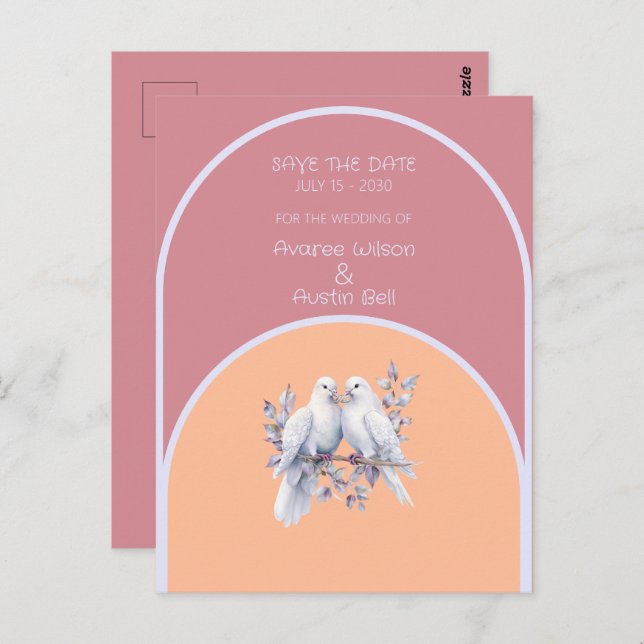 Doves Rings Peach Fuzz Dusty Pink Lavender Arched Postcard (Front/Back)