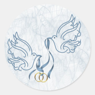 Doves w/ Wedding Rings Classic Round Sticker