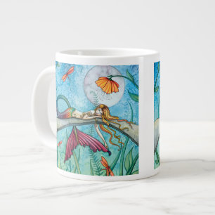 Down by the Pond Mermaid Dragonfly Art Large Coffee Mug