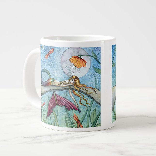 Down by the Pond Mermaid Dragonfly Art Large Coffee Mug (Front Left)