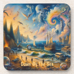 Down by the Sea: A Surreal Coastal Dreamscape Coaster