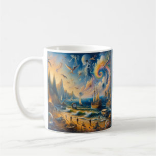 Down by the Sea: A Surreal Coastal Dreamscape Coffee Mug