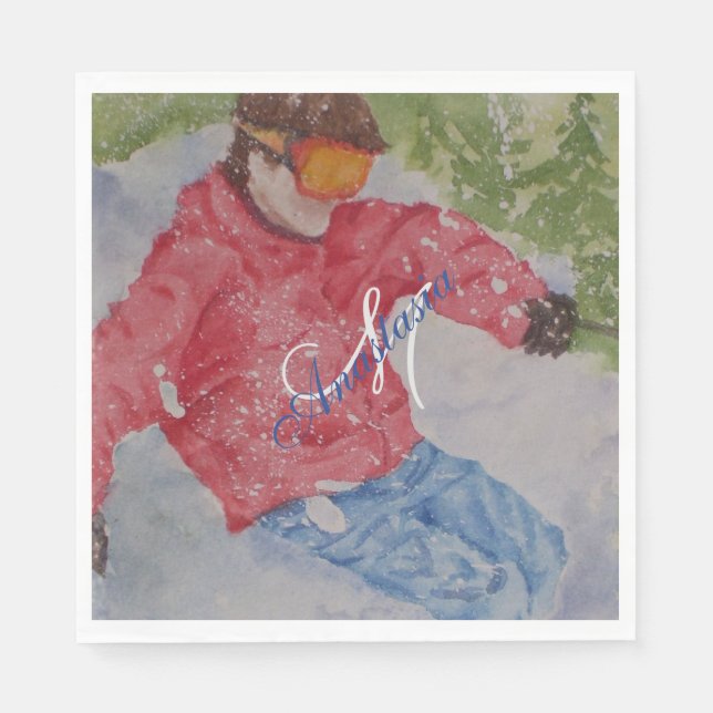 DOWN HILL SKI PARTY MONOGRAM NAPKIN (Front)