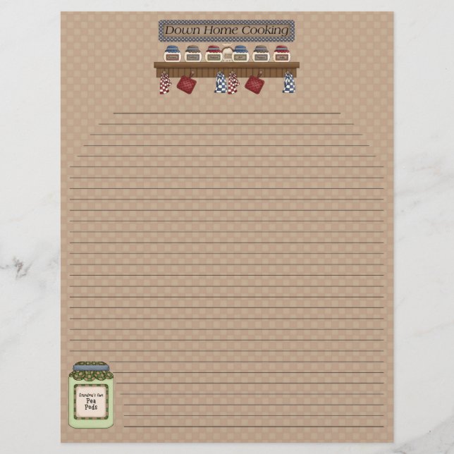 Down Home Cooking Recipe Pages 2 (Lined) (Front)