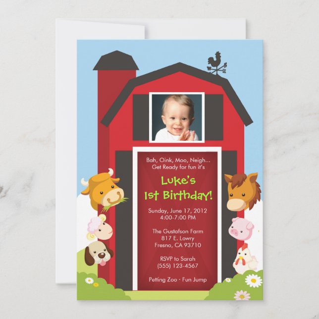 Down on the Farm - Birthday Party Invitation (Front)