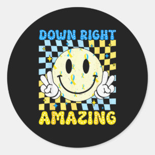 Down Right Amazing World Down Syndrome Awareness B Classic Round Sticker