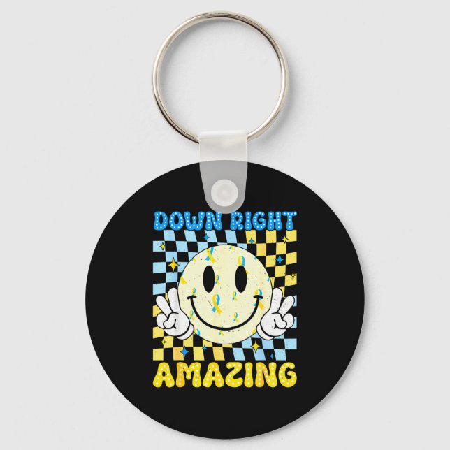 Down Right Amazing World Down Syndrome Awareness B Key Ring (Front)