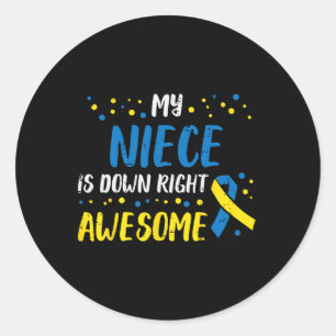 Down Right Awesome Down Syndrome Awareness Aunt Un Classic Round Sticker
