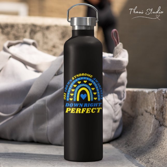 Down Right Perfect Rainbow World Down Syndrome Water Bottle (Creator Uploaded)