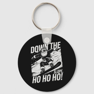 Down Slope Ho Ho Ho Christmas Snowboarding Santa S Key Ring