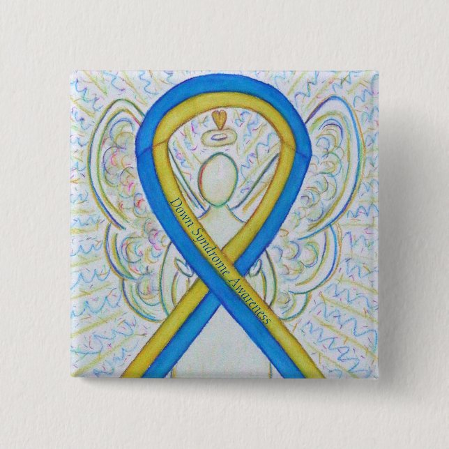 Down Syndrome Angel Awareness Ribbon Button Pin (Front)