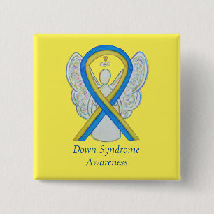 Down Syndrome Angel Awareness Ribbon Pin Button