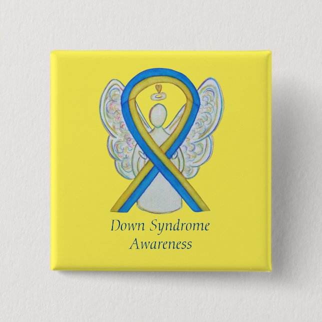 Down Syndrome Angel Awareness Ribbon Pin Button (Front)