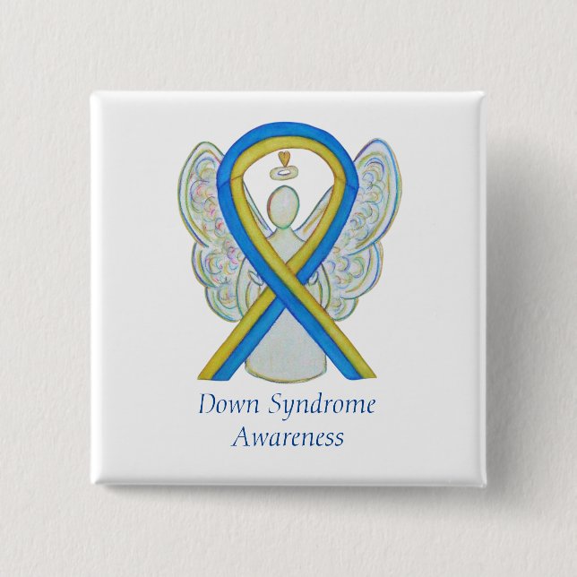 Down Syndrome Angel Awareness Ribbon Pin Buttons (Front)