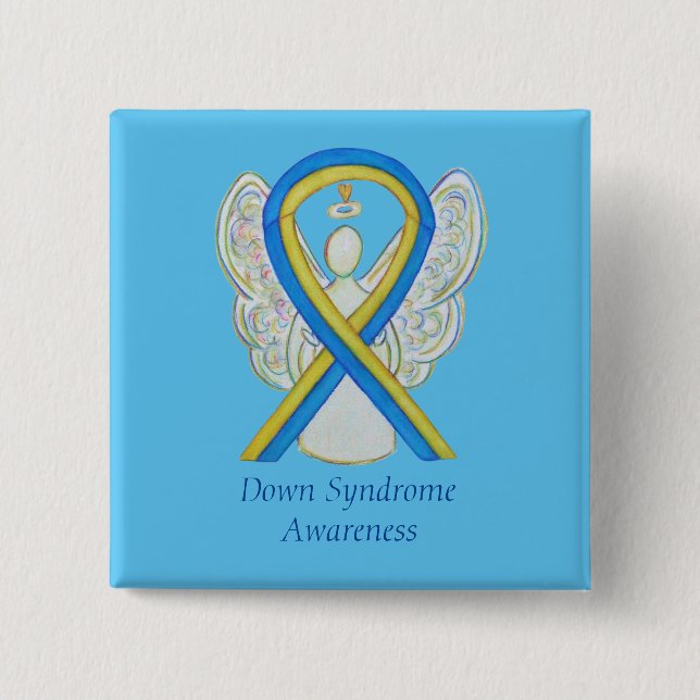 Down Syndrome Angel Awareness Ribbon Pin Buttons (Front)