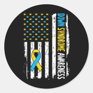 Down Syndrome Awareness American Flag T21 Down Syn Classic Round Sticker