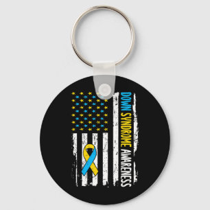 Down Syndrome Awareness American Flag T21 Down Syn Key Ring