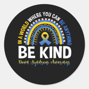 Down Syndrome Awareness Be Kind World Rainbow Boho Classic Round Sticker