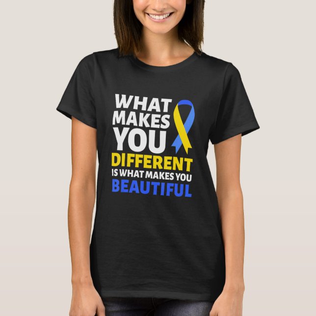 Down Syndrome Awareness Blue and Yellow ribbon T-Shirt (Front)