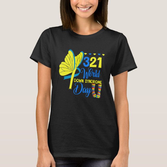 Down Syndrome Awareness Butterfly 21 March Support T-Shirt (Front)