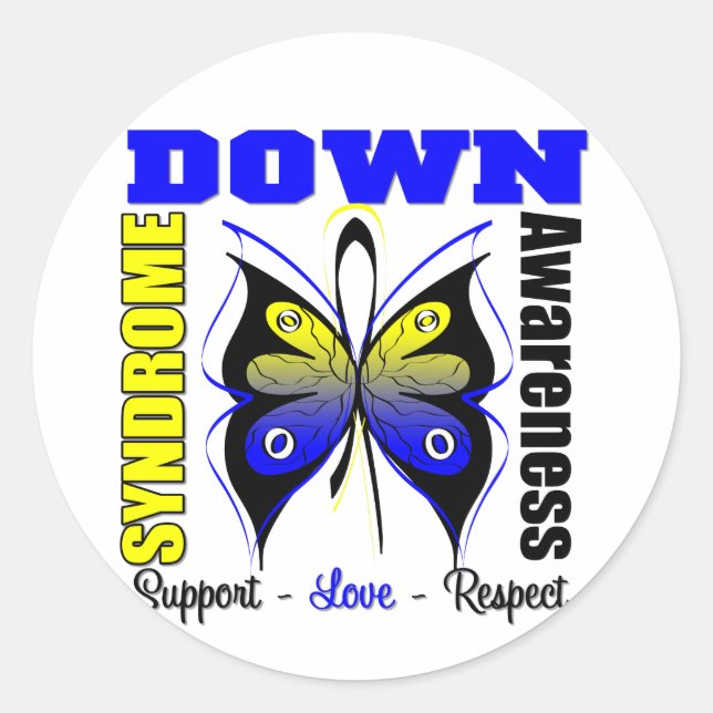 Down Syndrome Awareness Butterfly Classic Round Sticker (Front)