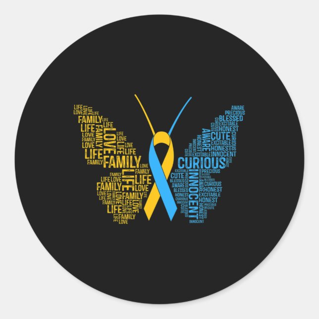 Down Syndrome Awareness Butterfly Support Gift  Classic Round Sticker (Front)