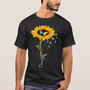Down Syndrome Awareness Cool Butterfly In Sunflowe T-Shirt